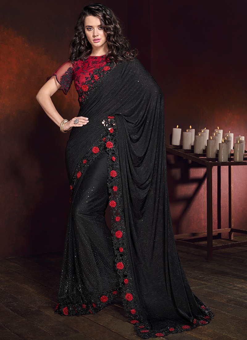 black heavy work saree