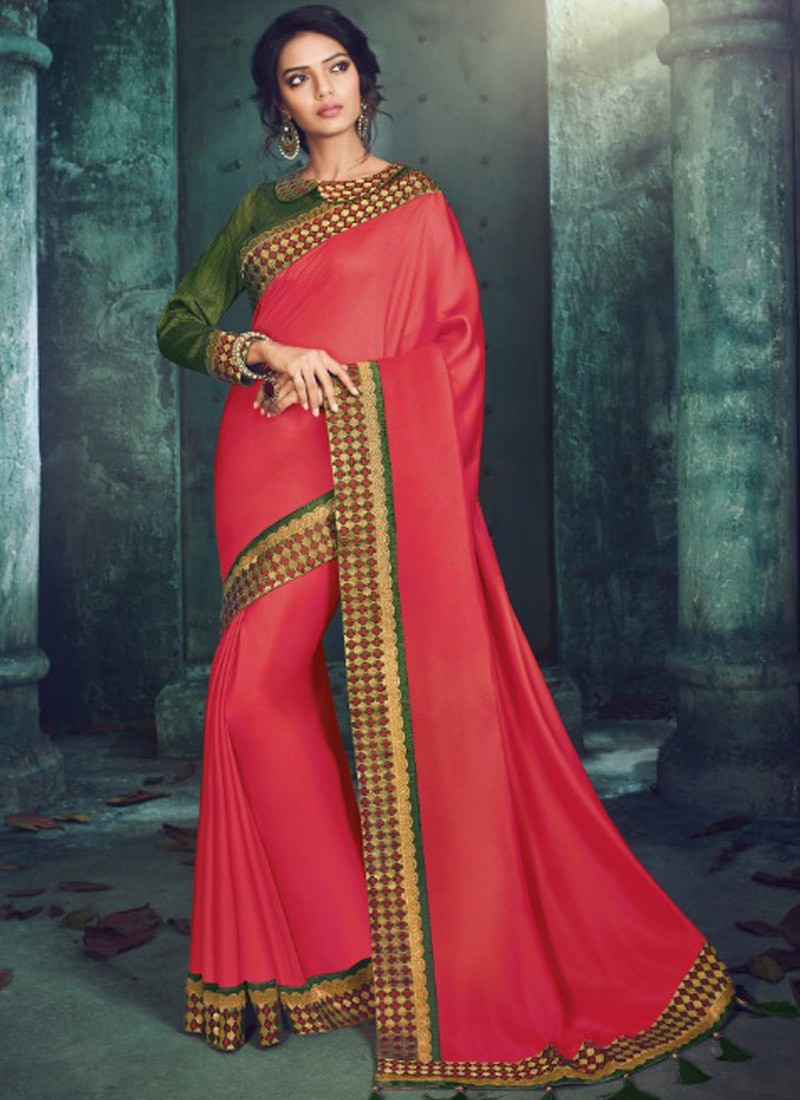 contrast saree for orange blouse
