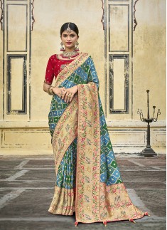 Aqua Blue And Green Weaving Wedding Contemporary Saree