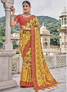Attractive Bandhej Patola Pure Silk Saree With Heavy Work Blouse Piece