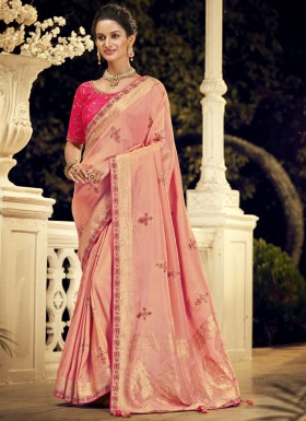 Attractive Dola Wiscos Fabric Saree With Contrast Heavy Work Blouse Piece