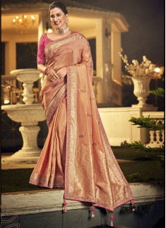 Attractive Dola Wiscos Fabric Saree With Contrast Heavy Work Blouse Piece