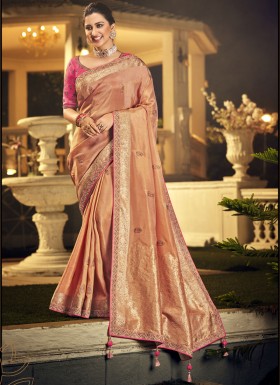 Attractive Dola Wiscos Fabric Saree With Contrast Heavy Work Blouse Piece