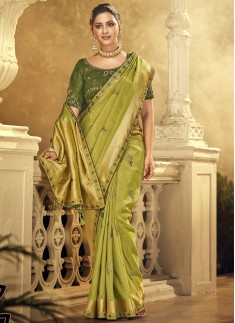 Attractive Dola Wiscos Fabric Saree With Contrast Heavy Work Blouse Piece