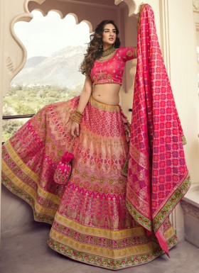 Attractive Multi Color Lehenga Choli With Contrast Dupatta