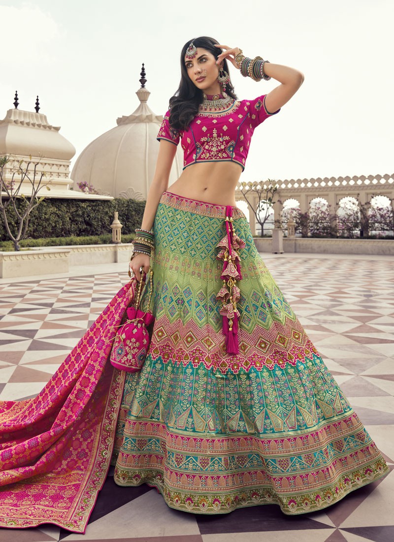 Attractive Multi Color Lehenga Choli With Contrast Dupatta