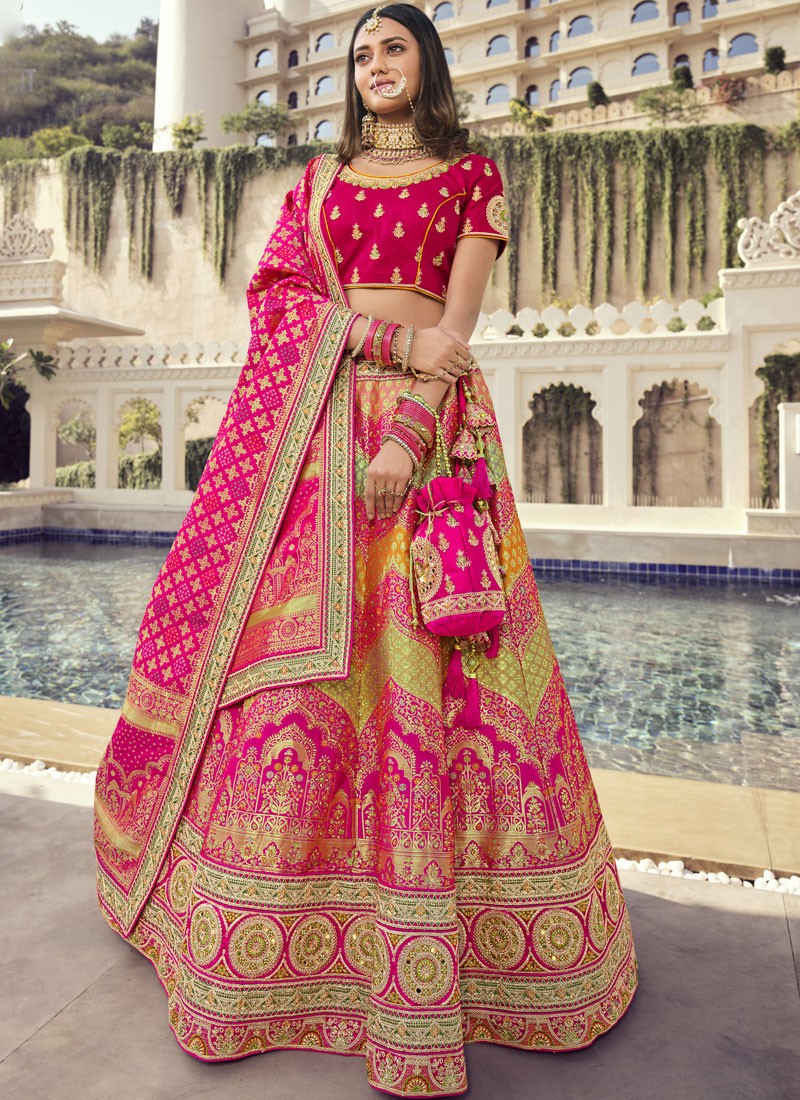 Attractive Multi Color Lehenga Choli With Contrast Dupatta