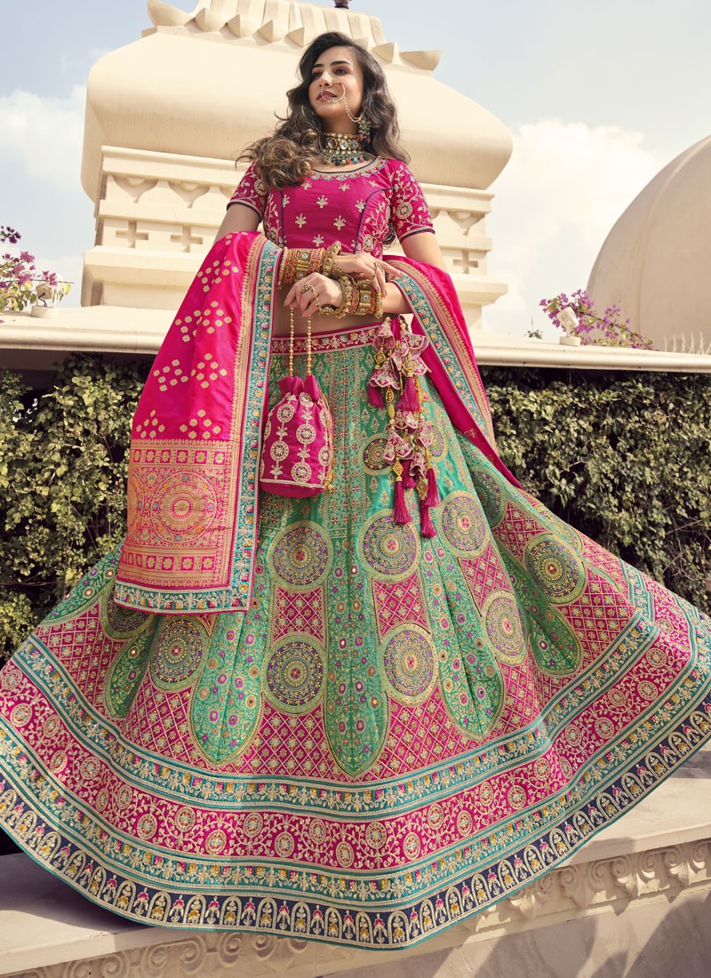 Attractive Multi Color Lehenga Choli With Contrast Dupatta