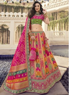 Attractive Multi Color Lehenga Choli With Contrast Dupatta