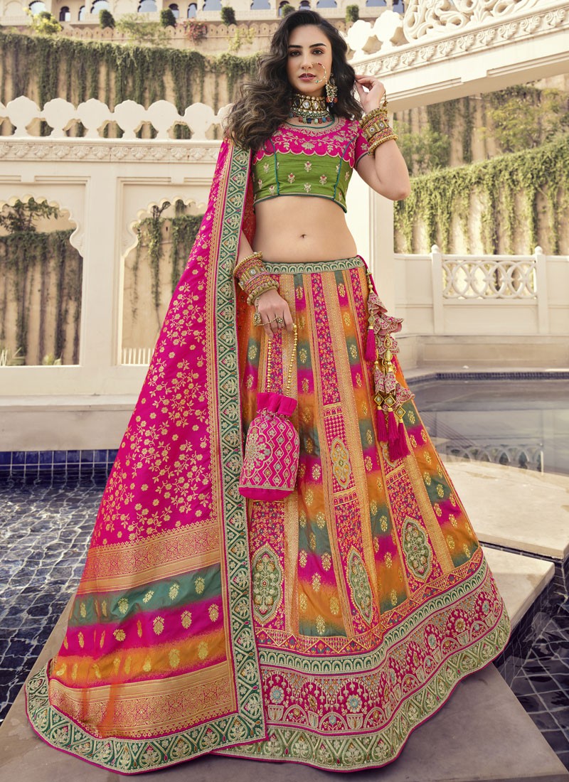 PINK SOFT NET EMBROIDERED PARTY-WEAR STYLISH LEHENGA WITH CONTRAST BLOUSE  @Indian Couture