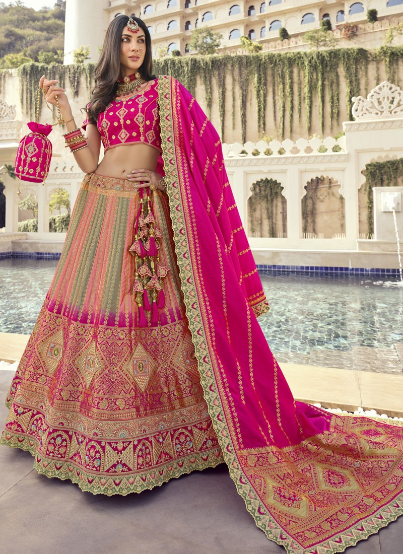 Attractive Multi Color Lehenga Choli With Contrast Dupatta