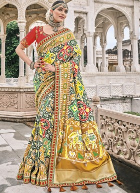 Attractive Patan Patola Pure Silk Saree With Heavy Work Blouse Piece