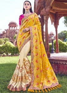 Banarasi Silk Material Saree With Heavy Work Blouse Piece