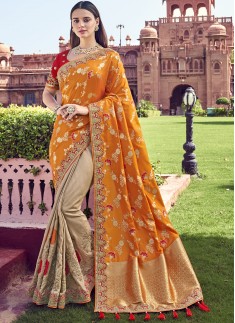 Banarasi Silk Material Saree With Heavy Work Blouse Piece