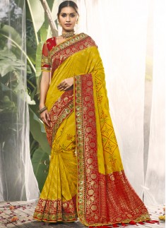 Banarasi Silk Saree With Decent Work Border And Heavy Work Blouse Piece
