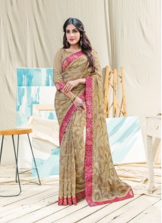 Beautiful Light Brown Color Saree With Contrast Border