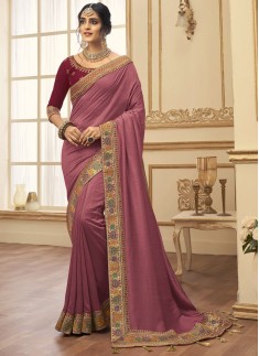 Beautiful Vichitra Silk Saree WIth Designer Heavy Work Blouse Piece