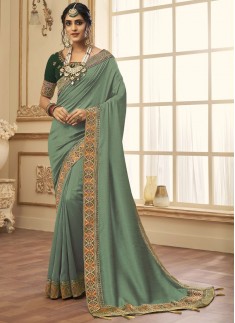 Beautiful Vichitra Silk Saree With Designer Heavy Work Blouse Piece