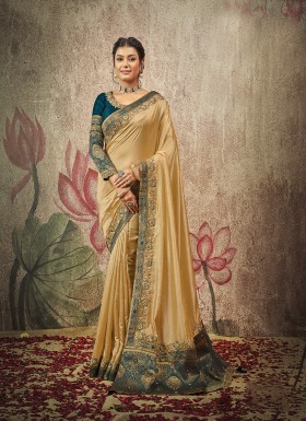 Beige Crepe Silk Trendy Saree