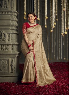 Beige Woven Art Silk Saree