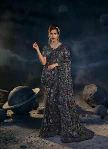 BLACK DEGITAL NET SAREE