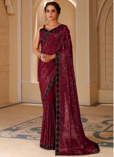 Blooming Georgette Saree With Heavy Sequins Work And Banglori Silk Fabric Blouse Piece