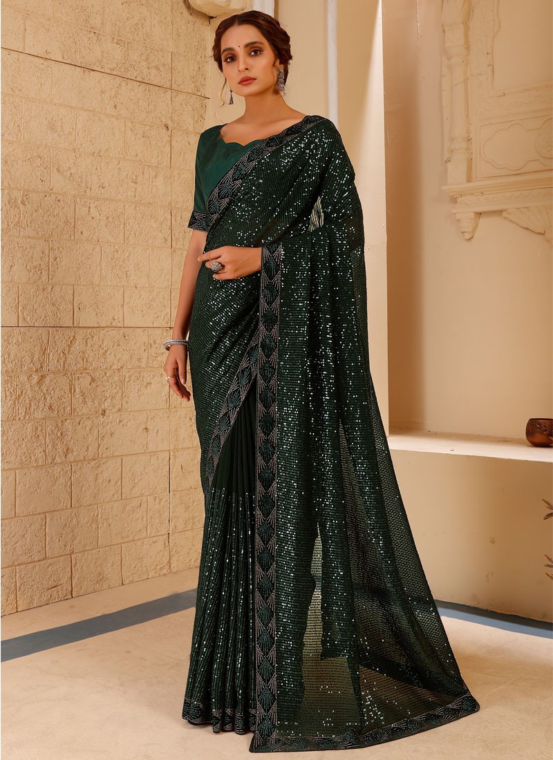 New Designer Bollywood Fancy Sequin saree with Velvet Blouse Piece