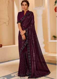 Blooming Georgette Saree With Heavy Sequins Work And Banglori Silk Fabric Blouse Piece