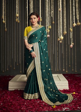 Bottle Green Silk Saree With Zari Motifs