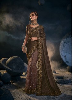 CHOCOLATE DEGITAL NET SAREE