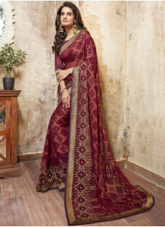 Classic Maroon Embroidaried Saree With Lace Broder
