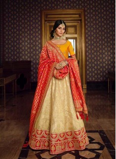 Classy Look Banarasi Silk Lehenga Choli With Contrast Dupatta With Small Work Border