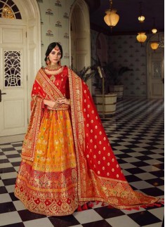 Classy Look Banarasi Silk Lehenga Choli With Contrast Dupatta With Small Work Border