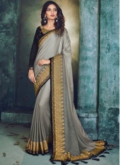 Classy look Saree With Contrast Blouse Piece