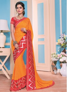 Classy orange and red contemporary Designer saree