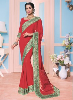 Classy red color and contemporary Designer saree