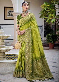 Classy Silk Saree With Contrast Heavy Work Blouse 