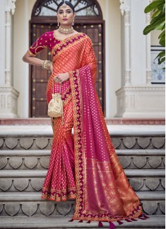 Classy Silk Saree With Contrast Heavy Work Blouse 