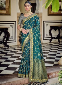 Classy Silk Saree With Contrast Heavy Work Blouse 