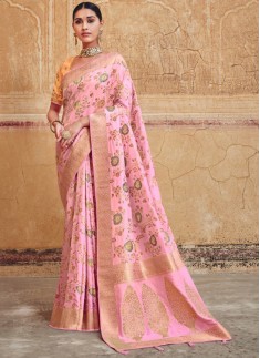Classy Silk Saree With Jari Weaving And Heavy Work Blouse Piece
