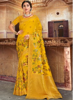 Classy Silk Saree With Jari Weaving And Heavy Work Blouse Piece