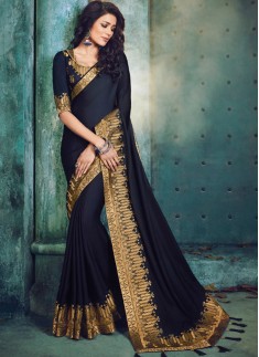 Contrast Border Saree With Fancy Blouse Piece