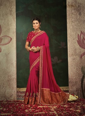 Crepe Silk Maroon Designer Saree