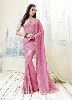 Cross Stitch Work Saree With Pink Color And Georgette Material