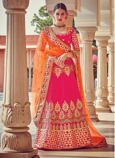 Customary Raw Silk Patch Border Work A Line Lehenga Choli