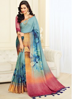 Dazzling Digital print saree With Light Work