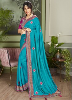 Dazzling Soft Silk Saree With Elegant banarasi Border And Contrast Heavy Work Blouse Piece