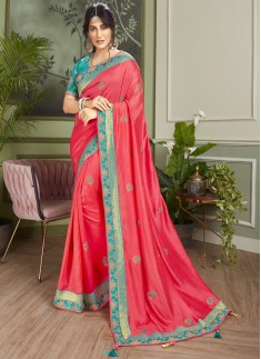Dazzling Soft Silk Saree With Elegant banarasi Border And Contrast Heavy Work Blouse Piece