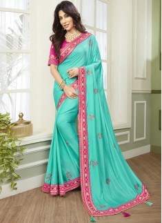 Dazzling Soft Silk Saree With Elegant banarasi Border And Contrast Heavy Work Blouse Piece