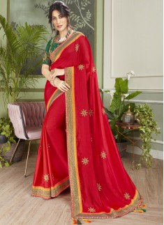 Dazzling Soft Silk Saree With Elegant banarasi Border And Contrast Heavy Work Blouse Piece